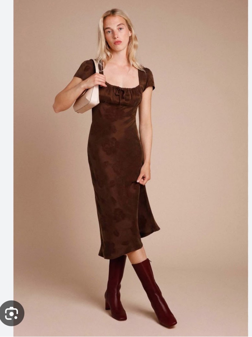 Rouje INES Chocolate Brown Square-Neck Midi Dress